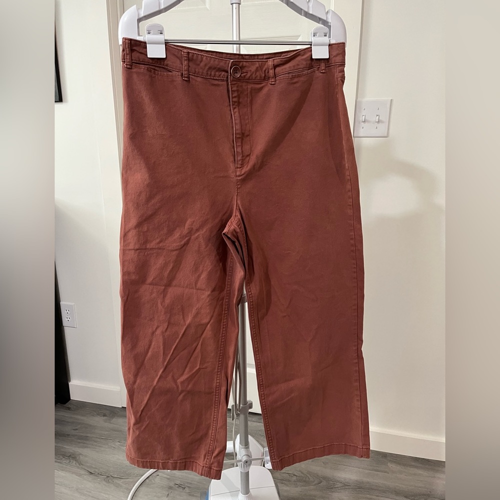 Old Navy High-Waisted Cropped Wide-Leg Chino Pants rust colored